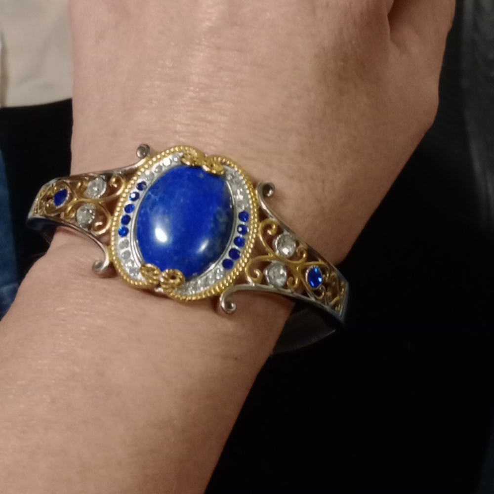 Stunning Two-Tone Lapis Lazuli Style Bracelet - 316L Stainless Steel
